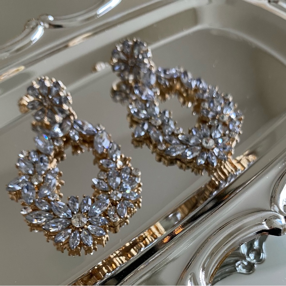 Silver Rhinestone Hanging Statement Earrings - image 2